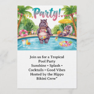 Pool party Hippo Bikini Tropical themed  Invitation