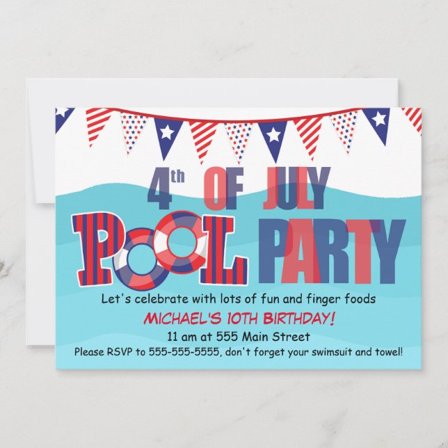 Pool Party Invitation 4th Of July (Front)