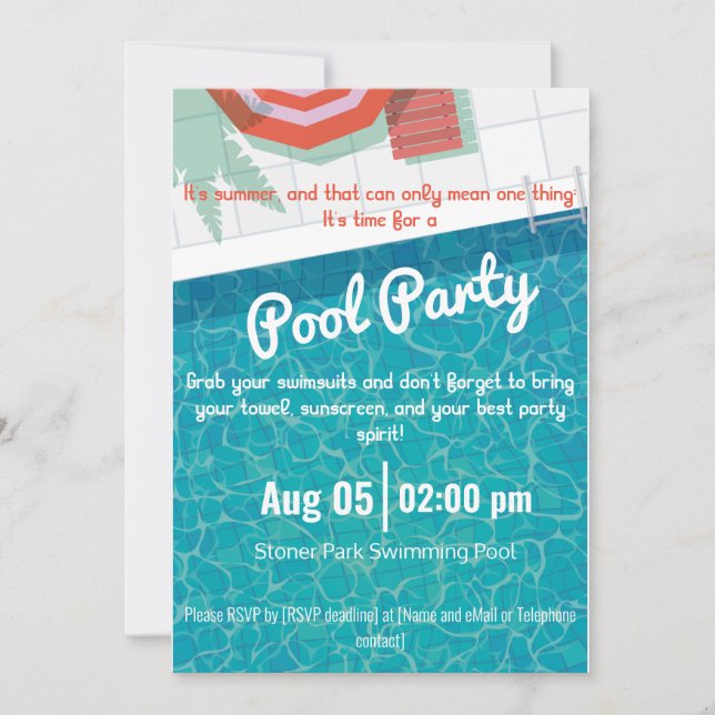 Pool Party Invitation Beach Party Invitation (Front)
