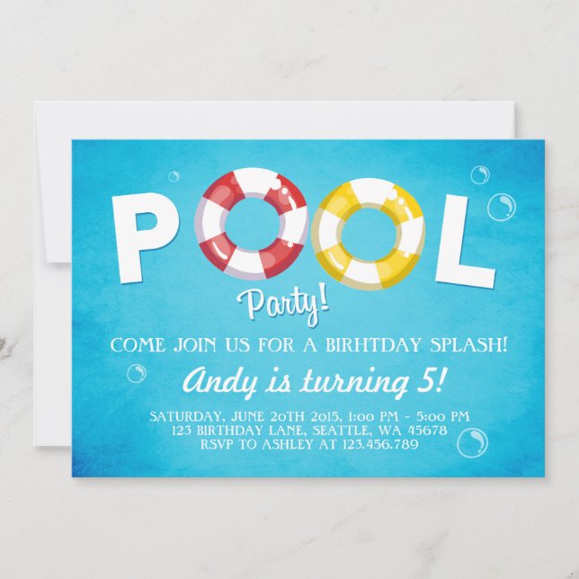 Pool party invitation Birthday invitation summer (Front)