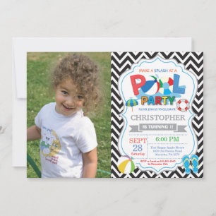 Pool Party Invitation Black Splish Splash Boy