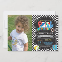 Pool Party Invitation Black Splish Splash Boy