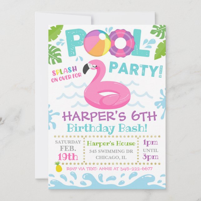 Pool Party Invitation | Flamingo Pool Party (Front)