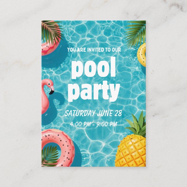 Pool Party Invitation Flamingo Tropical Fun (Front)