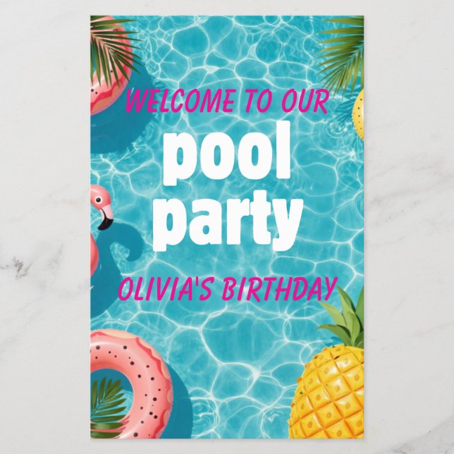 Pool Party Invitation Flamingo Tropical Fun Flyer (Front)