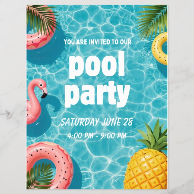 Pool Party Invitation Flamingo Tropical Fun Flyer (Front)