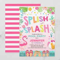 Pool party invitation Flamingo Tropical Pineapple