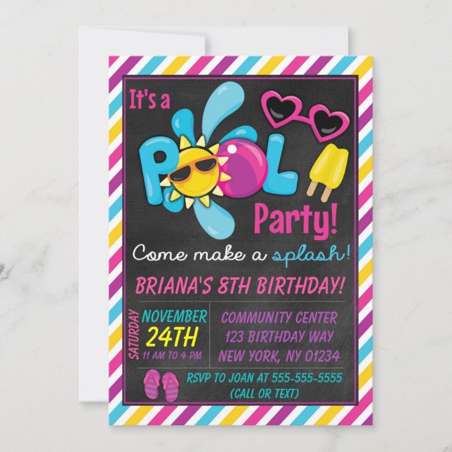 Pool Party Invitation for a Girl (Front)