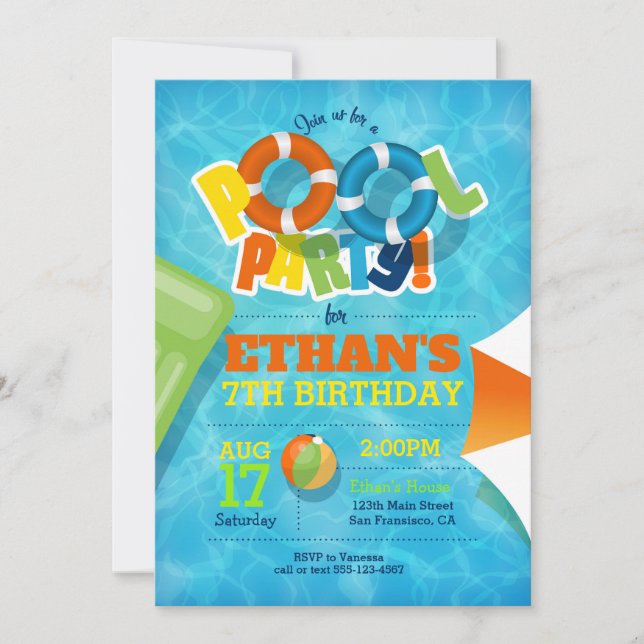 Pool Party Invitation - Pool / Summer Invite (Front)