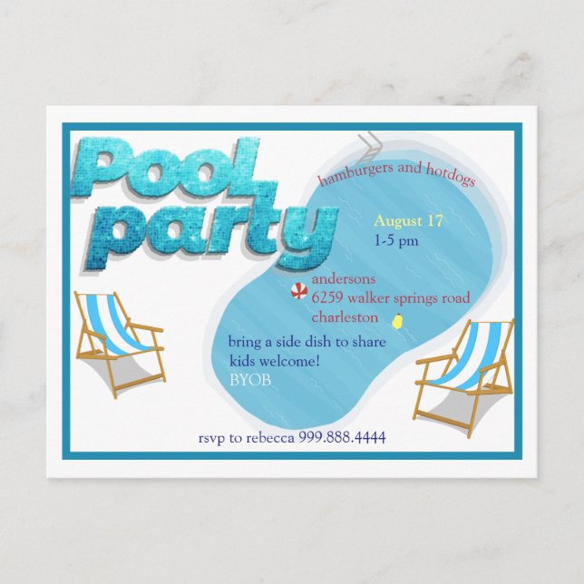 Pool Party Invitation Postcard (Front)