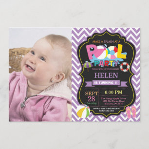 Pool Party Invitation Purple Splish Splash Girl