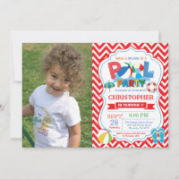 Pool Party Invitation Red Splish Splash Boy