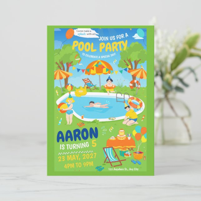 Pool Party Invitation Splish Splash Pool Birthday  (Standing Front)