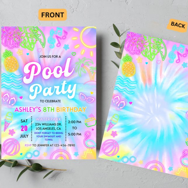 Pool party invitation, Summer Glow neon Swim Party Invitation (Creator Uploaded)