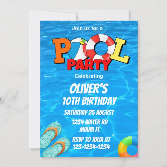 Pool party Invitation, summer party Invitation (Front)