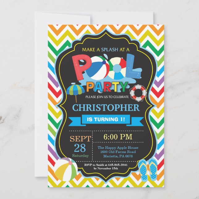 Pool Party Invitation Summer Splish Splash Boy (Front)