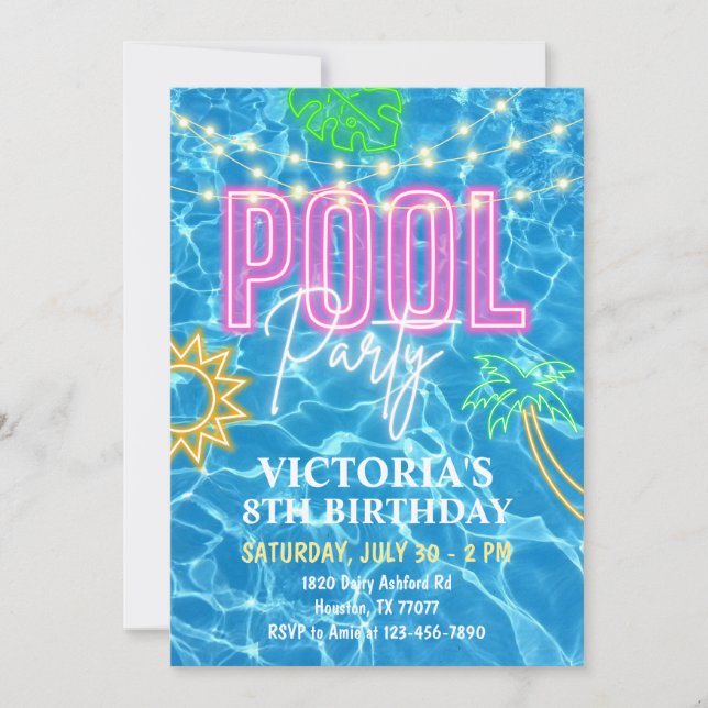Pool Party Invitation, Summer Swimming Pool Party Invitation (Front)