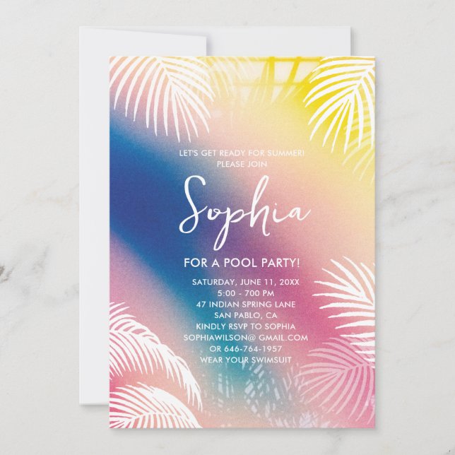 Pool Party Invitation Tropical Summer (Front)