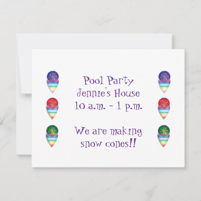 Pool Party invitation with snow cones (Front)