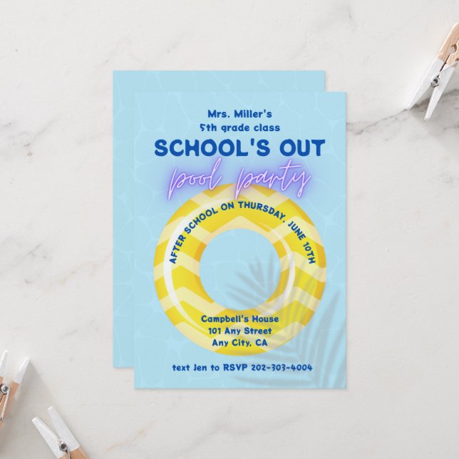 Pool Party Invitation | Yellow Float (Front/Back In Situ)