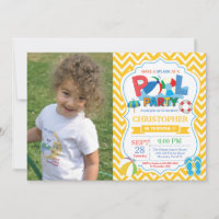 Pool Party Invitation Yellow Splish Splash Boy