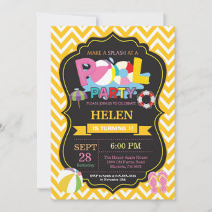 Pool Party Invitation Yellow Splish Splash Girl