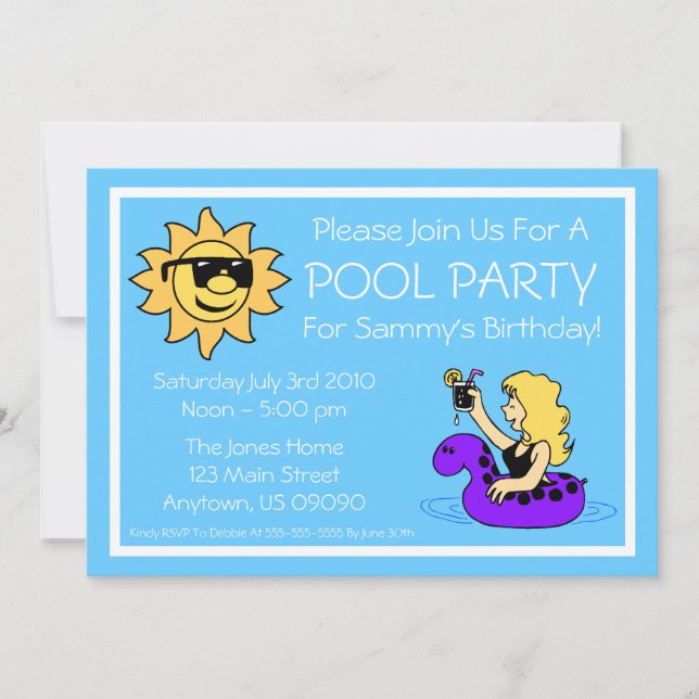Pool Party Invitations (Female Purple Innertube) (Front)