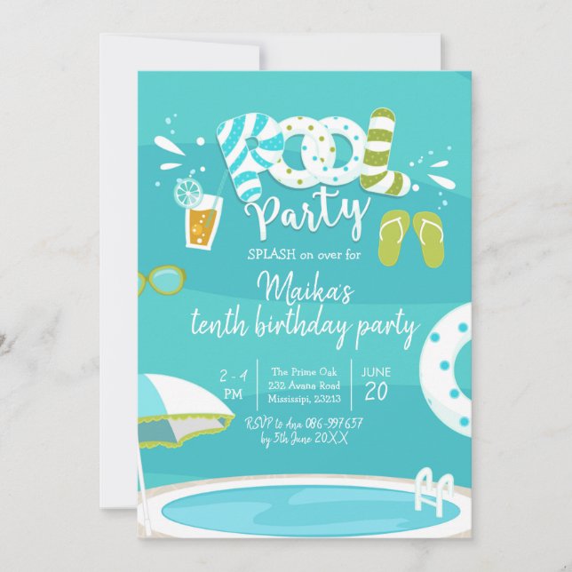 Pool Party Kid's Birthday Invitation (Front)