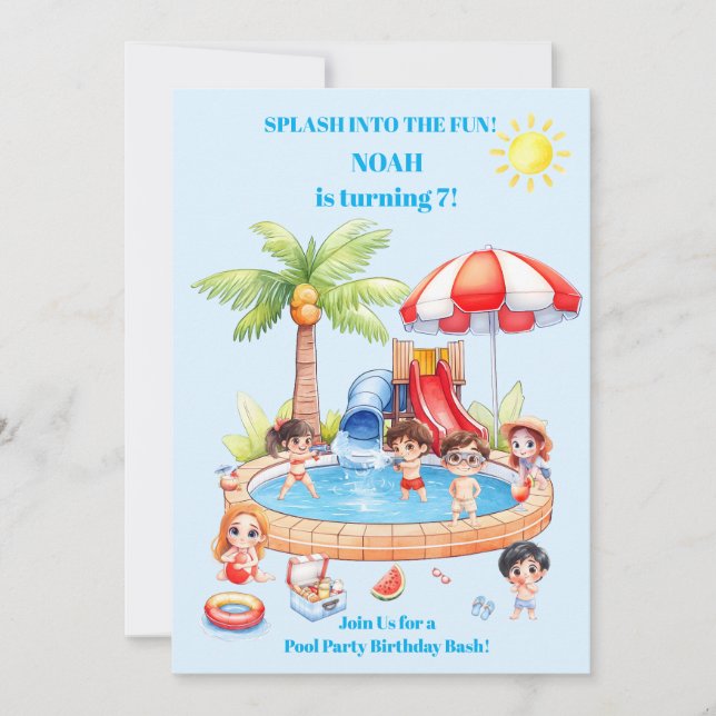 Pool Party Kids Birthday Invitation | Editable (Front)