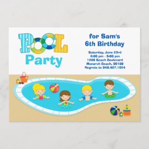 Pool Party Kids Birthday Party Invitation