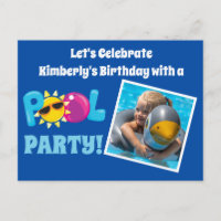 Pool Party Kids Photo Template Blue Birthday Party