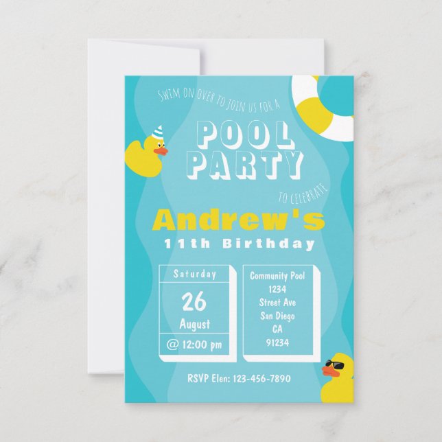 Pool Party - Kids Themed Birthday Party Invitation (Front)