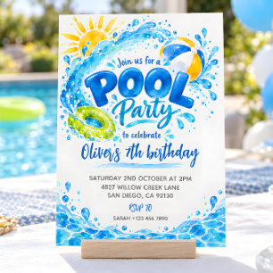Pool Party Kids Watercolor Birthday Invitation
