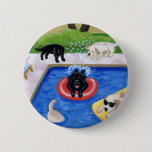 Pool Party Labradors 6 Cm Round Badge