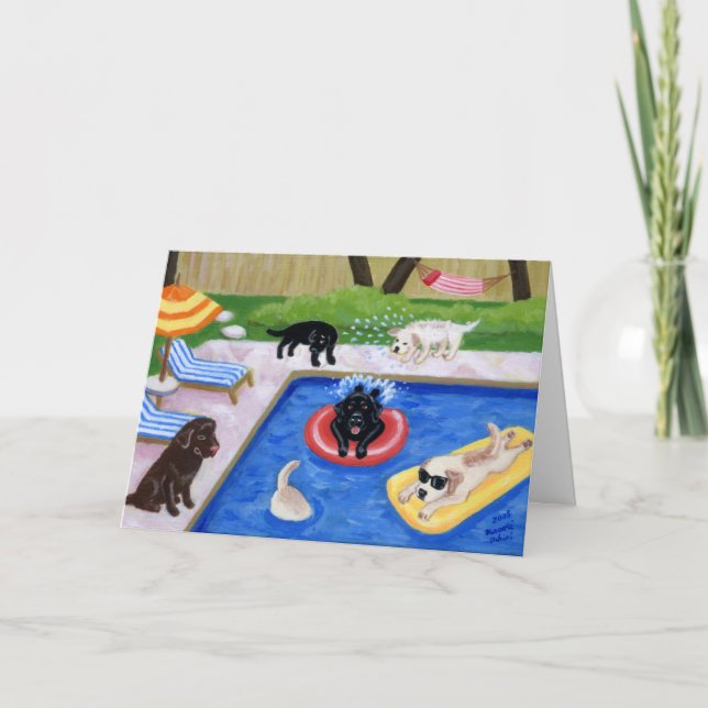 Pool Party Labradors Fun Painting Thank You Card (Front)