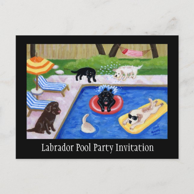 Pool Party Labradors Invitation Postcard (Front)