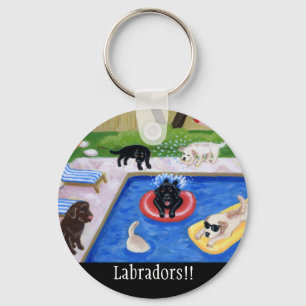 Pool Party Labradors Key Ring