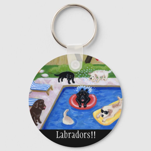 Pool Party Labradors Key Ring (Front)