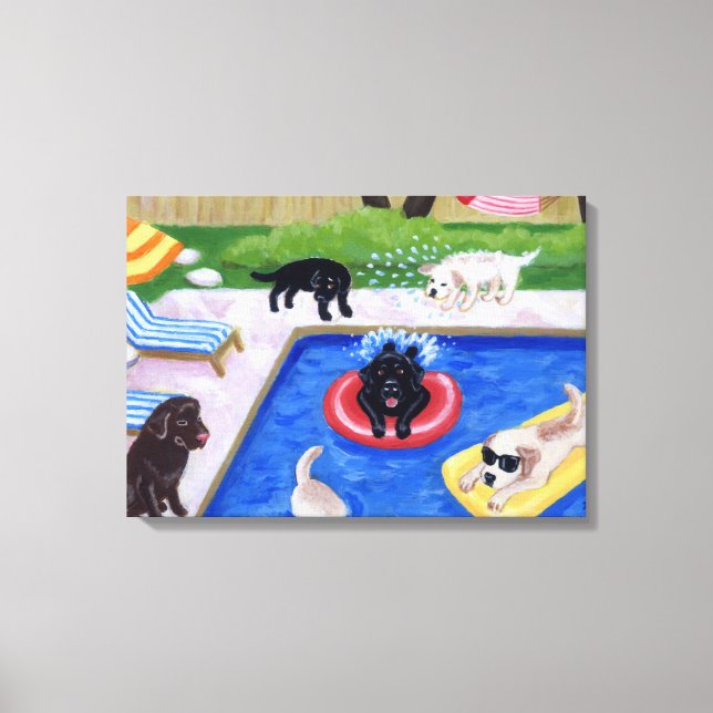 Pool party Labradors (new) Artwork Canvas Print (Front)