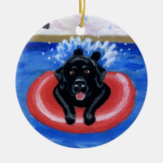 Pool Party Labradors Painting Ornament (Front)