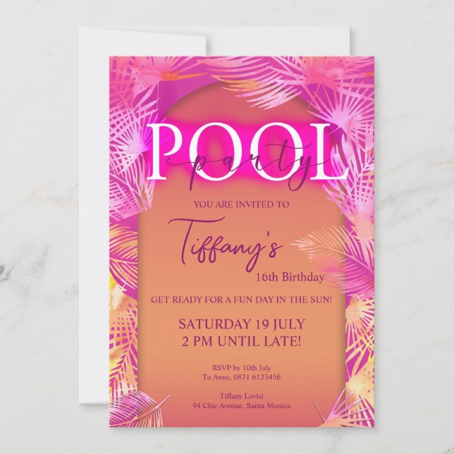 Pool Party Malibu Birthday Invitation (Front)