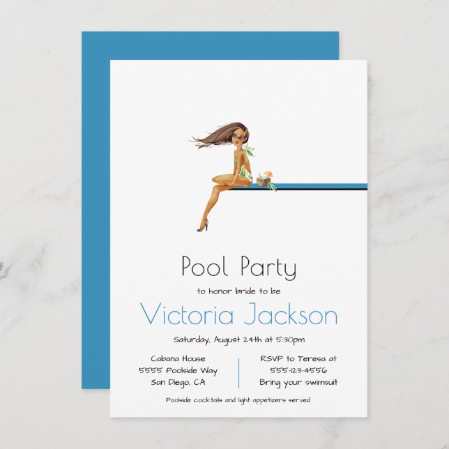 Pool Party Minimalist  Invitation (Front/Back)