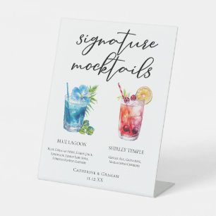 Pool Party Mocktails Blue Lagoon Shirley Temple Pedestal Sign