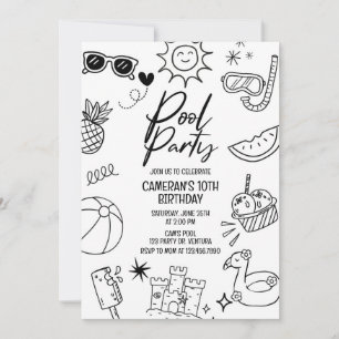 Pool Party, Modern, Any Age, Beach Party, Black an Invitation