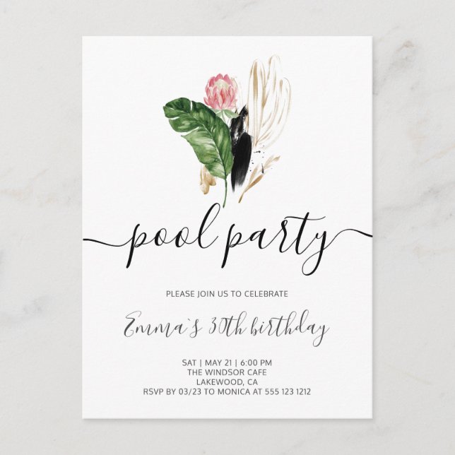 Pool Party Modern Birthday Invitation Postcard (Front)