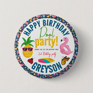 Pool Party Modern Summer Themed Birthday Party 6 Cm Round Badge
