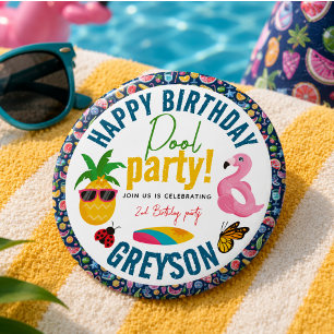 Pool Party Modern Summer Themed Birthday Party 6 Cm Round Badge
