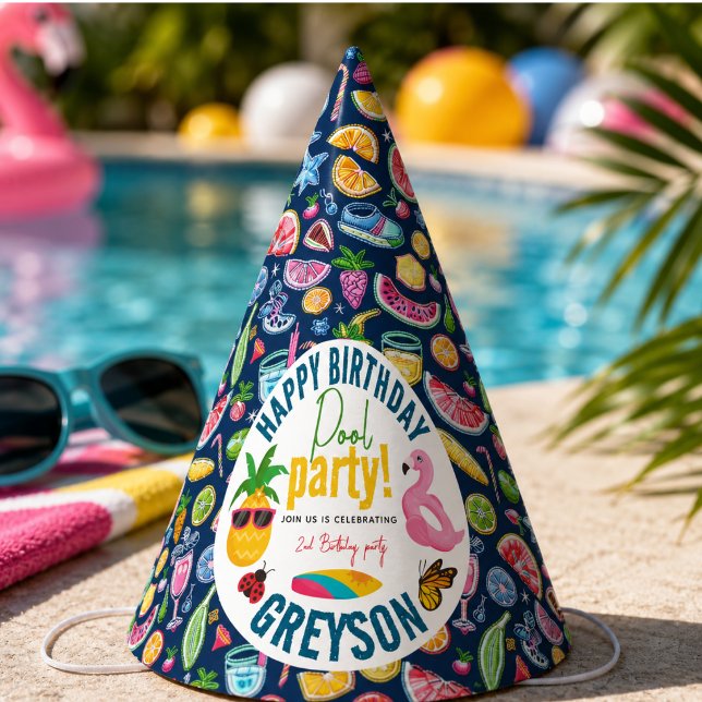 Pool Party | Modern Summer Themed Birthday Party Hat (Pool Party | Modern Summer Themed Birthday Party Hat)