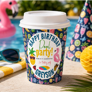 Pool Party Modern Summer Themed Birthday Party Paper Cups