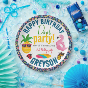 Pool Party Modern Summer Themed Birthday Party Paper Plate